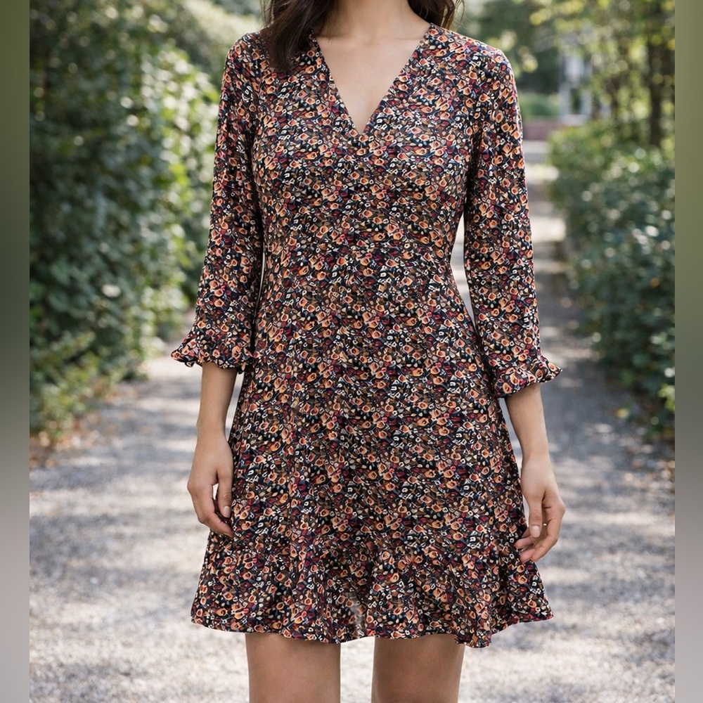 Topshop Black Floral A-line Flutter Dress Size 4 NWT